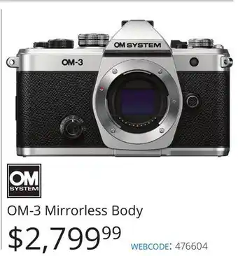 Vistek OM System OM-3 Mirrorless Body offer