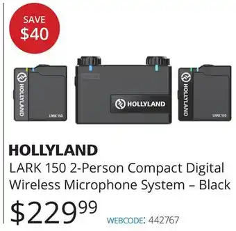 Vistek HOLLYLAND LARK 150 2-Person Compact Digital Wireless Microphone System-Black offer