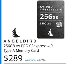 Vistek ANGELBIRD 256GB AV PRO CFexpress 4.0 Type A Memory Card offer