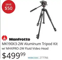 Vistek Manfrotto Aluminum Tripod Kit w/MHXPRO-2W Fluid Video Head offer
