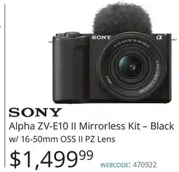 Vistek Alpha ZV-E10 II Mirrorless Kit – Black w/ 16-50mm OSS II PZ Lens offer