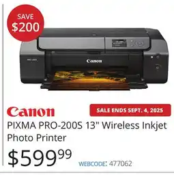 Vistek PIXMA PRO-200S 13 Wireless Inkjet Photo Printer offer