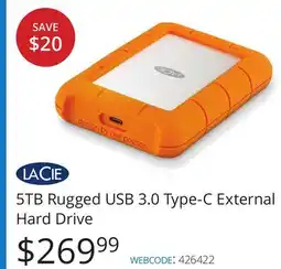 Vistek LACIE 5TB Rugged USB 3.0 Type-C External Hard Drive offer