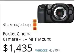 Vistek Pocket Cinema Camera 4K – MFT Mount offer