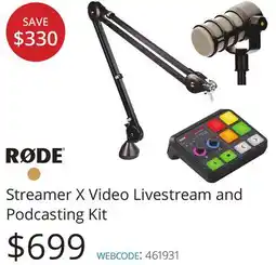 Vistek RODE Streamer X Video Livestream and Podcasting Kit offer