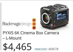 Vistek Blackmagicdesign PYXIS 6K Cinema Box Camera-L-Mount offer
