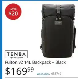 Vistek Fulton v2 14L Backpack – Black offer