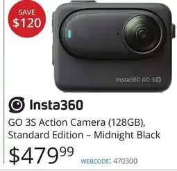 Vistek Insta360 GO 3S Action Camera (128GB), Standard Edition – Midnight Black offer