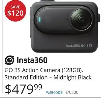 Vistek Insta360 GO 3S Action Camera (128GB), Standard Edition – Midnight Black offer