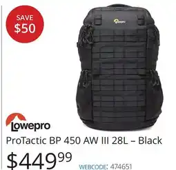 Vistek Lowepro ProTactic BP 450 AW III 28L – Black offer