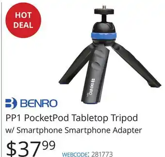 Vistek PP1 PocketPod Tabletop Tripod w/Smartphone Smartphone Adapter offer