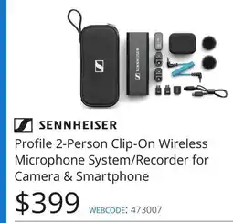 Vistek SENNHEISER Profile 2-Person Clip-On Wireless Microphone System/Recorder for Camera & Smartphone offer