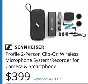 Vistek SENNHEISER Profile 2-Person Clip-On Wireless Microphone System/Recorder for Camera & Smartphone offer