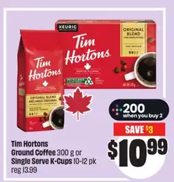 FreshCo Tim Hortons Ground Coffee 300 g or Single Serve K-Cups 10-12 pk offer