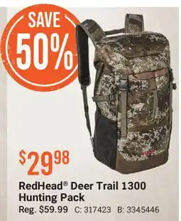 Cabela's RedHead Deer Trail 1300 Hunting Pack offer