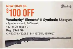 Cabela's Weatherby Element II Synthetic Shotgun offer