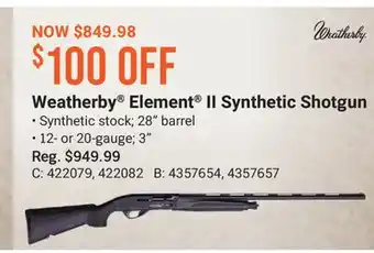 Cabela's Weatherby Element II Synthetic Shotgun offer