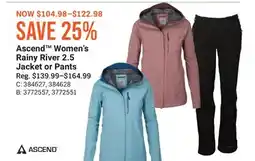 Cabela's Ascend Women's Rainy River 2.5 Jacket or Pants offer