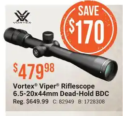 Cabela's Vortex Viper Riflescope 6.5-20x44mm Dead-Hold BDC offer