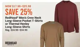 Cabela's RedHead Men's Crew Neck Long-Sleeve Pocket T-Shirts or Thermal Henley Long-Sleeve Shirts offer