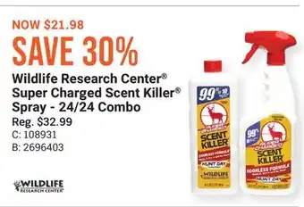 Cabela's Wildlife Research Center Super Charged Scent Killer Spray - 24/24 Combo offer