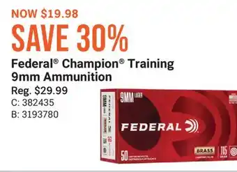 Cabela's Federal Champion Training 9mm Ammunition offer