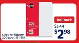 Walmart Lined refill paper offer