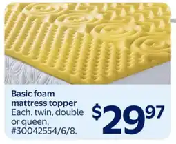 Walmart Basic foam mattress topper offer