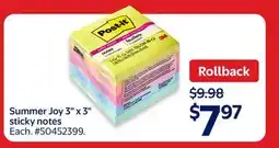 Walmart Summer Joy 3 x 3 sticky notes offer