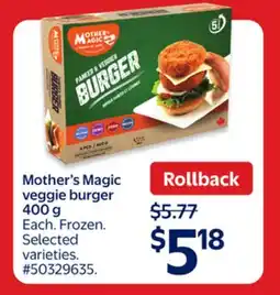 Walmart Mother's Magic veggie burger 400 g offer