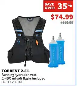 Sports Experts LIFE SPORTS - Torrent 2.5 L - Running hydration vest, 2-450 ml soft flasks included offer