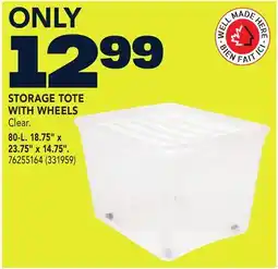 RONA STORAGE TOTE WITH WHEELS 80-L. 18.75 x 23.75 x 14.75 offer