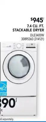 RONA LG 7.4 CU. FT. STACKABLE DRYER offer