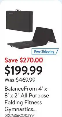 Walmart BalanceFrom 4' x 8' x 2 All Purpose Folding Fitness Gymnastics Mat, Black offer