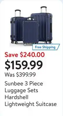 Walmart Sunbee 3 Piece Luggage Sets Hardshell Lightweight Suitcase with TSA Lock Spinner Wheels, Deep Blue offer