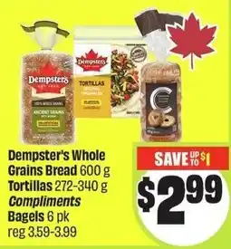 FreshCo Dempster's whole grains bread tortillas compliments bagels offer