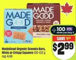 FreshCo Madegood organic granola bars, minis or crispy squares offer