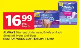 Rexall ALWAYS Discreet Underwear, Briefs or Pads offer