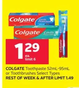 Rexall COLGATE Toothpaste 52mL-95mL or Toothbrushes offer