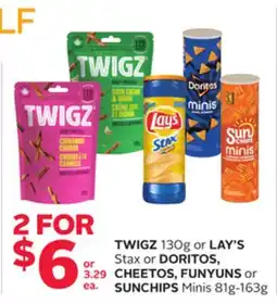 Rexall TWIGZ 130g or LAY'S Stax or DORITOS, CHEETOS, FUNYUNS or SUNCHIPS Minis 81g-163g offer