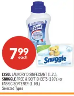 Shoppers Drug Mart LYSOL LAUNDRY DISINFECTANT (1.2 L), SNUGGLE FREE & SOFT SHEETS (120's) or FABRIC SOFTENER (1.16L) offer