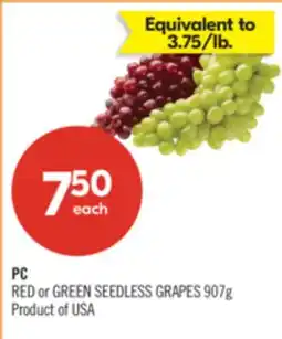 Shoppers Drug Mart PC RED or GREEN SEEDLESS GRAPES offer