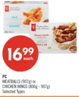 Shoppers Drug Mart PC MEATBALLS (907g) or CHICKEN WINGS (800g - 907g) offer