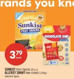 Shoppers Drug Mart SUNKIST FRUIT SNACKS (8's) or ALLERGY SMART MINI COOKIES (100g) offer