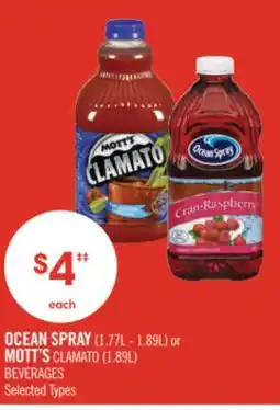 Shoppers Drug Mart OCEAN SPRAY (1.77L - 1.89L) or MOTT'S CLAMATO (1.89L) offer