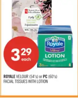 Shoppers Drug Mart ROYALE VELOUR (54's) or PC (60's) FACIAL TISSUES WITH LOTION offer