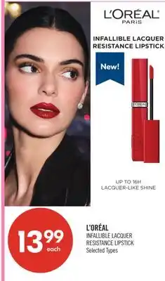 Shoppers Drug Mart L'ORÉAL INFALLIBLE LACQUER RESISTANCE LIPSTICK offer
