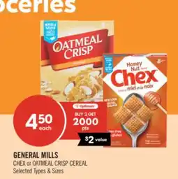 Shoppers Drug Mart GENERAL MILLS CHEX or OATMEAL CRISP CEREAL offer