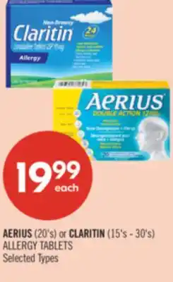 Shoppers Drug Mart AERIUS (20's) or CLARITIN (15's - 30's) ALLERGY TABLETS offer