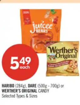 Shoppers Drug Mart HARIBO (284g), DARE (500g-700g) or WERTHER'S ORIGINAL CANDY offer